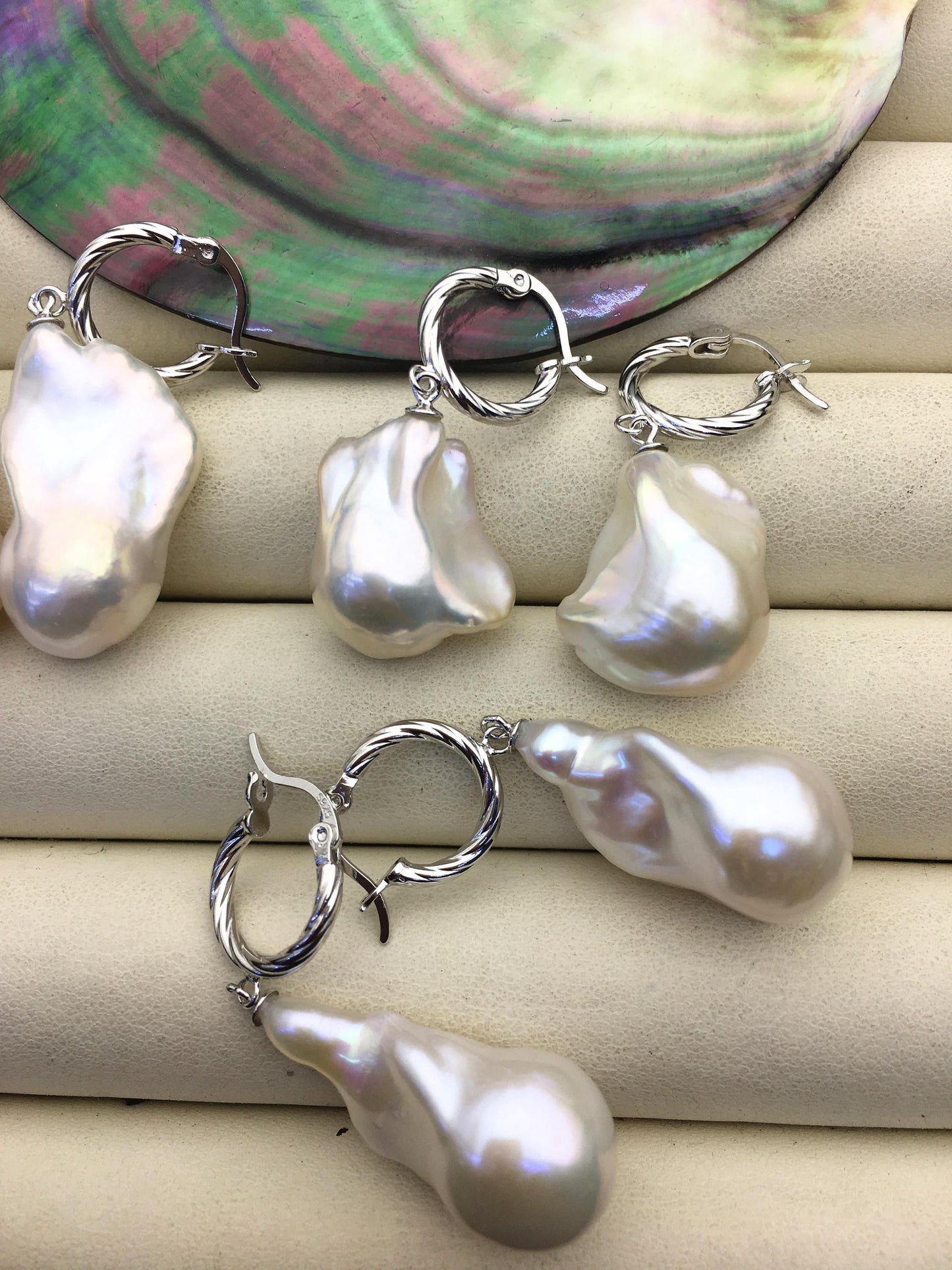 1 pair AAA 13-17mm white flame ball pearl hook earrings,sterling silver,earring with white baroque Natural Pearl,SE3-031-20