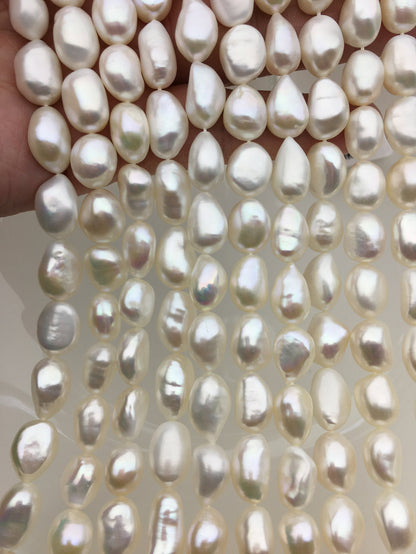 High luster!AAA+ 9.4-10.3mm white nugget freshwater pearls,cultured freshwater baroque pearl bead string,LM10-T11
