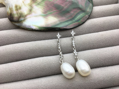 AAA 9mm White rice pearl stud earrings,S925 Sterling Sliver pearl earrings,pearl for women for girl,SE3-134