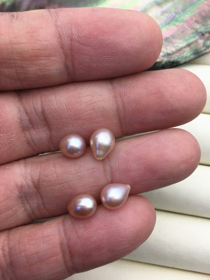 2 pairs AAA 6.5-7.2mm light purple teardrop freshwater pearls pairs,half hole,LR6-3A-11