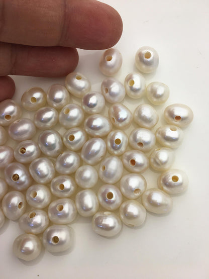 30pcs AA+ 8.3-9.3mm white potato freshwater pearls,2.2mm large hole,CR9-T5