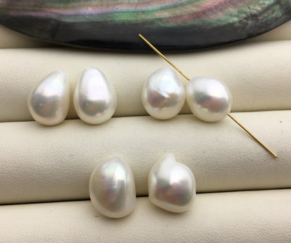 2 pairs AAA 10.4-11.4mm White Nugget Freshwater Pearl White loose Beads Pair,0.9mm through hole,no hole,wholesale,ZS-103-37-8