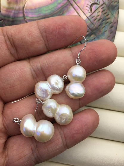 1 pair AA+ 11-13mm White gourd baroque pearl dangle earrings,S925 Sterling Sliver dangle earrings,wedding pearl earrings,SE3-T10
