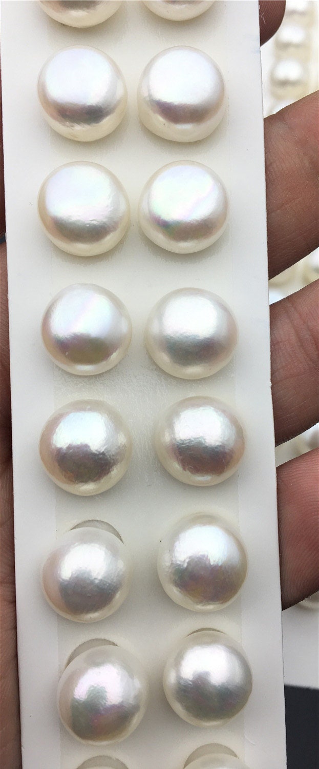 Rare!AAA 11-11.5mm Thick Skin Baroque button freshwater pearls,round button pearl pairs,pearl earring,pearl stud,BTN11-3A-12