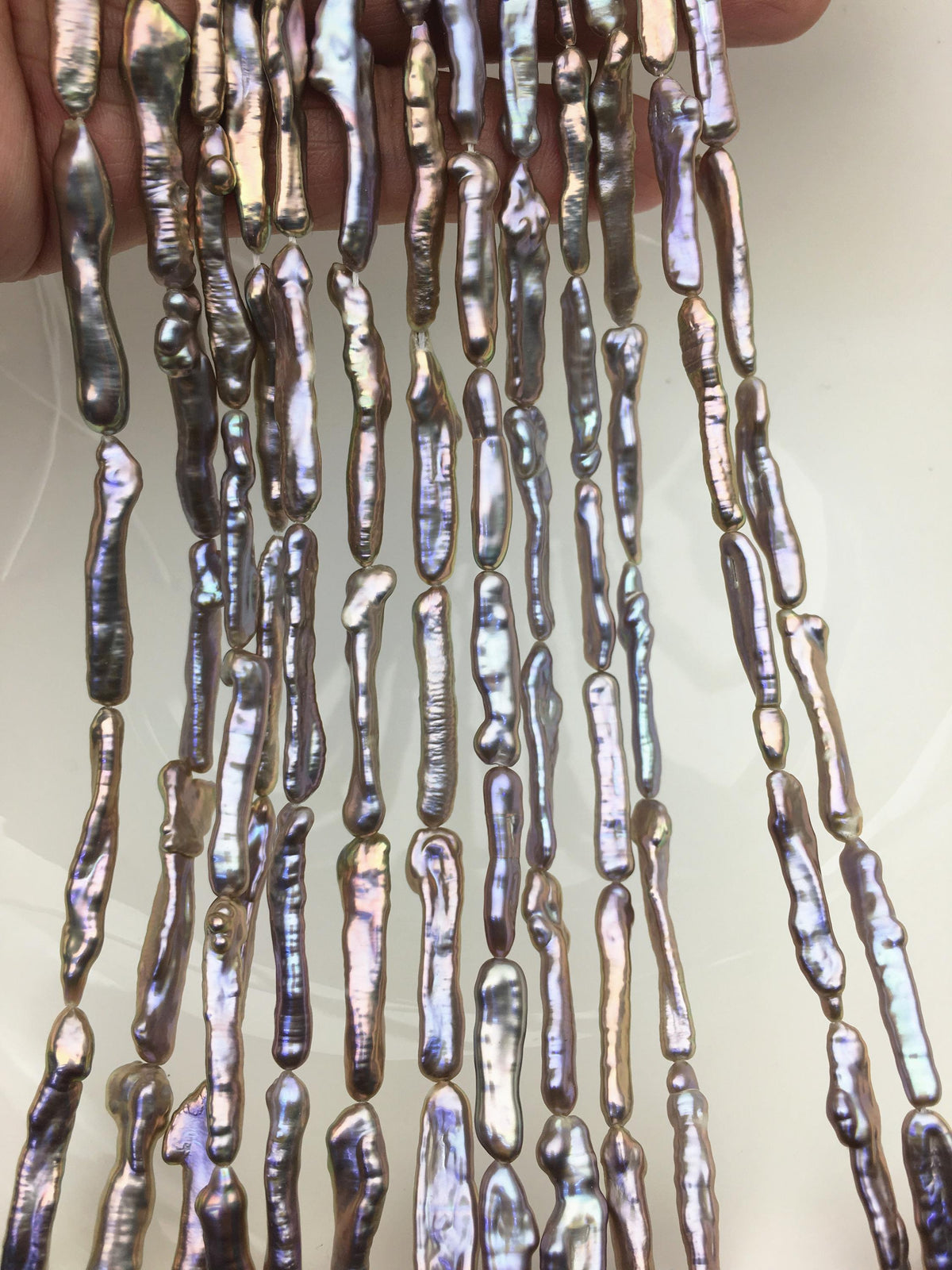 15.5'' AAA 4-7mm gray rainbow Toothpick pearls,ZS-80-27