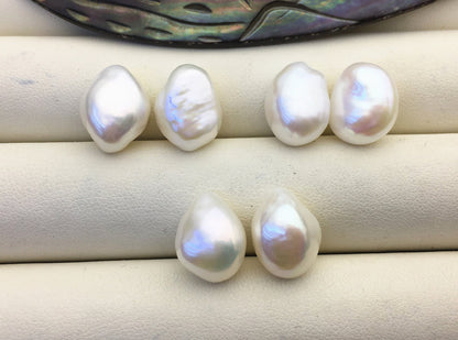 2 pairs AAA 10.4-11.4mm White Nugget Freshwater Pearl White loose Beads Pair,0.9mm through hole,no hole,wholesale,ZS-103-37-8