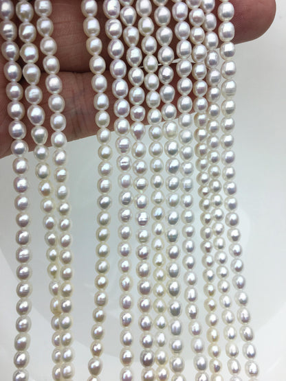 AA+ 4-4.5mm*4.4-5.6mm white rice freshwater pearls,Cultured white rice freshwater pearls beads strand,diy ,Valentine's Day gift,LR4-2A-1