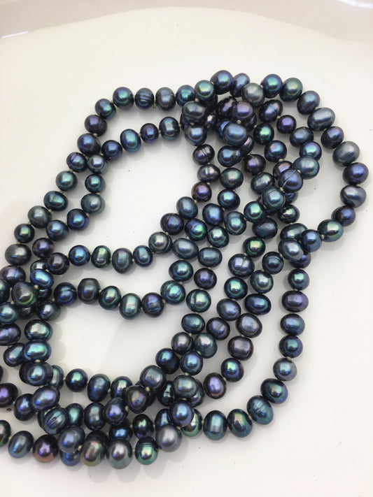 46'' AA+ 6-6.5mm potato black blue pearl Necklace,Pearl necklace,NPN1-T33