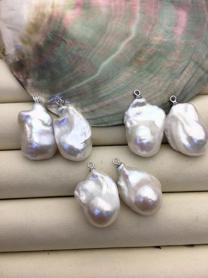 1 pair AAA 14-16x19-23mm White Flameball Pearl Pairs - large Baroque freshwater pearl pairs,FL15-3A-8-6