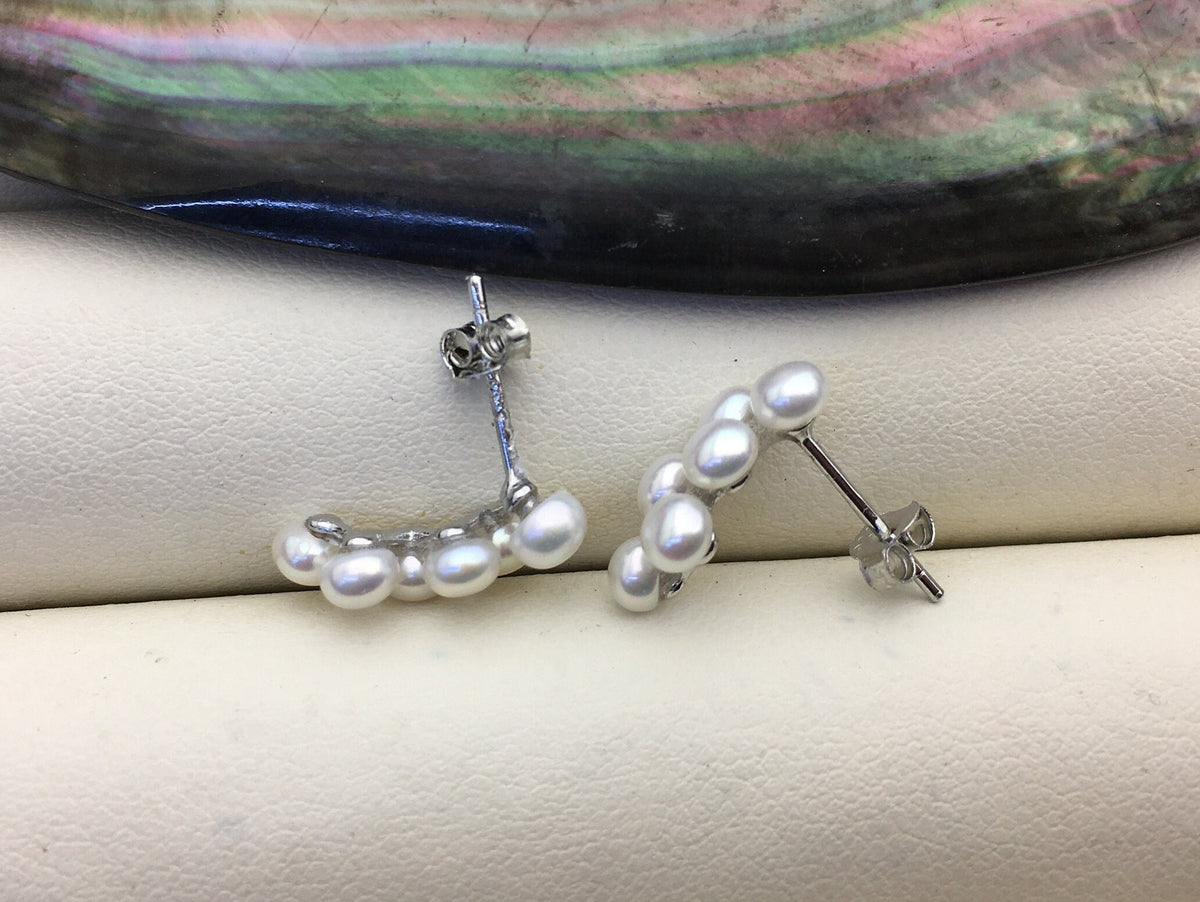 High Luster!AAA white button round pearl stud earring wedding,Sterling Silver rice pearl dangle earrings,bridal earrings pearl,SE3-008-1