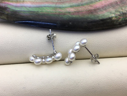 High Luster!AAA white button round pearl stud earring wedding,Sterling Silver rice pearl dangle earrings,bridal earrings pearl,SE3-008-1