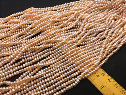 AA+ 4-5mm tiny Pink button round freshwater pearls,Rondelle pearl Beads,loose pearl strands,SM4-2A-6