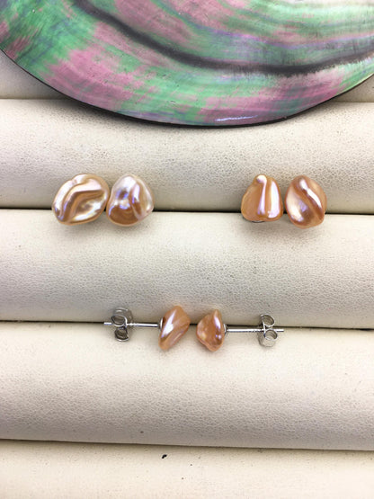 AAA 7-8mm pink with purple keshi Freshwater Pearl Stud Earrings,Stud Earrings for Women Girls,SE3-015