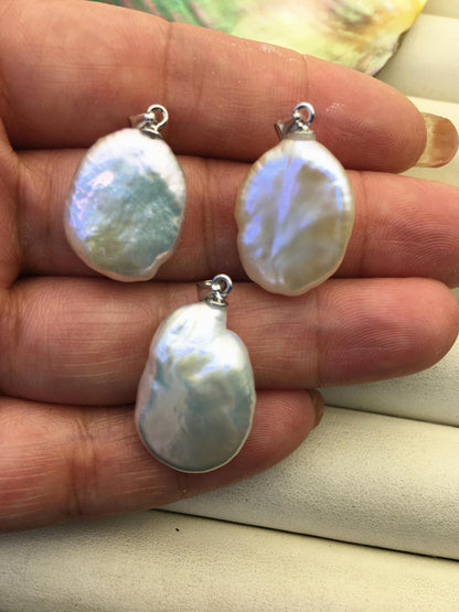 1pc AA+ 15-16mm White Drop Coin Baroque pearl pendant,NC1-T8