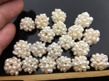4pcs Handmade Weave White Pearl Balls,Natural Freshwater Pearl Ball Cluster 13-15mm White ball,APL-004