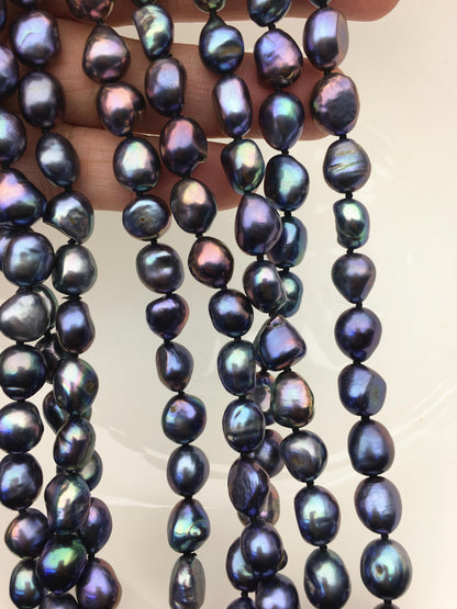 32'' AA+ 10mm deep blue balck nugget freshwater Pearl necklace,NPN1-020