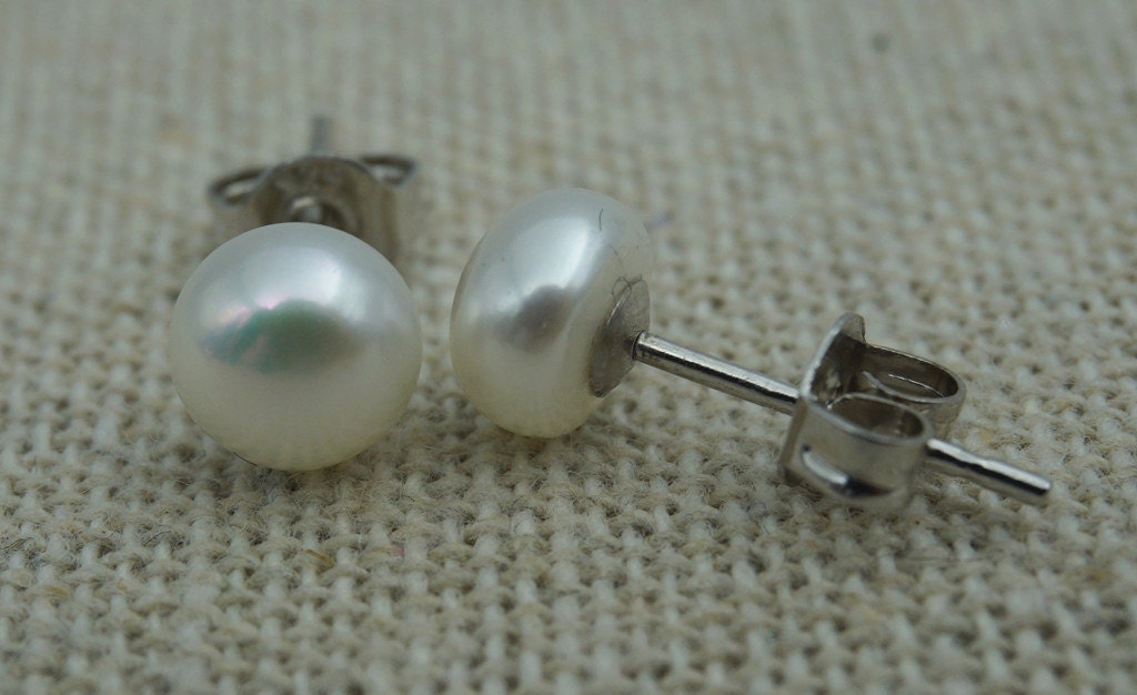 promote for Opening,6-6.5mm aaa pearl earrings,Sterling Silver,white/Ivory Pearl studs,Wedding,Love,Happiness,birthday,SE1-008
