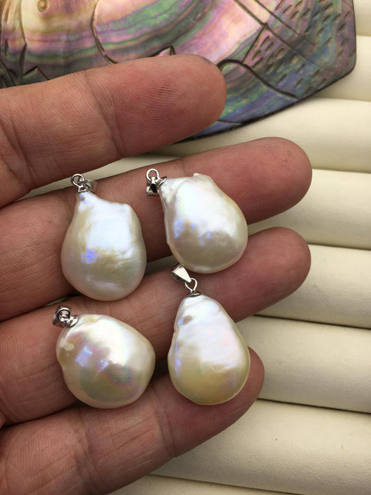 2pcs AA+ 16-18mm White Drop Coin Baroque pearl pendant,NC1-T58