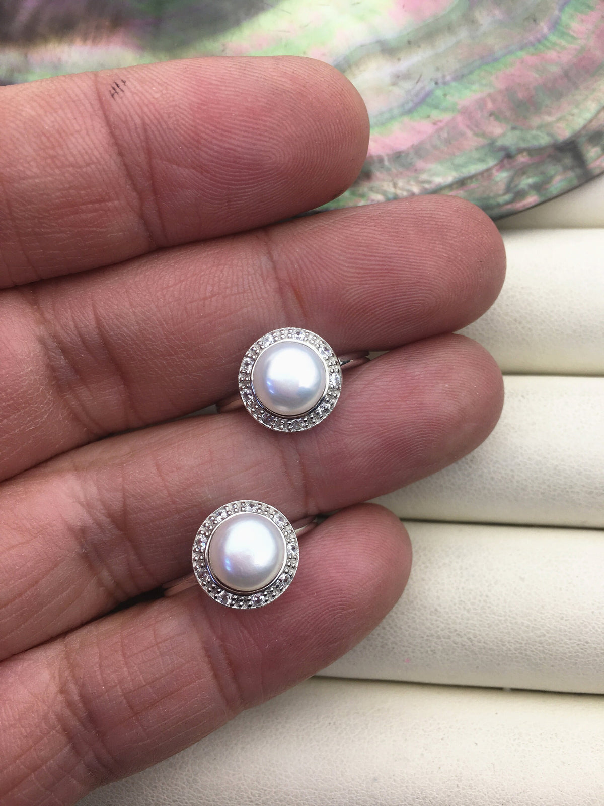 AAA White Freshwater pearl ring,S925 sterling silver ring,cz diamond wedding rings,bridal ring,anniversary rings,R1-T10