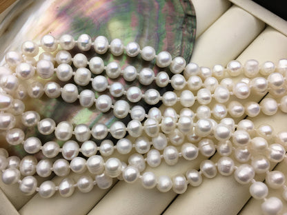 57'' AA+ 6mm white potato pearl Necklace,white Pearl necklace,NPN1-069