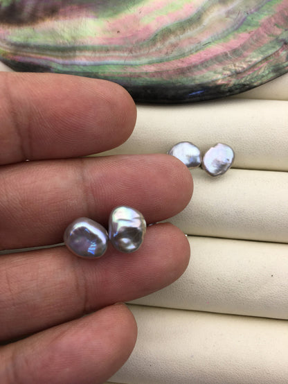 2 pairs AAA 8-9mm Gray keshi Freshwater Pearl Stud Earrings,Stud Earrings for Women Girls,SE3-T40