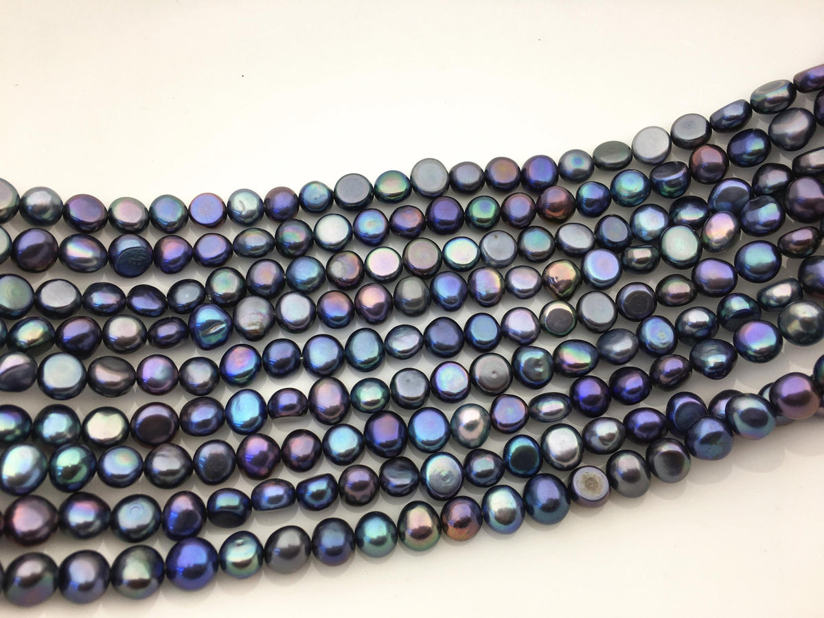 AAA 7-8mm blue black nugget freshwater pearls,irregular nugget freshwater pearl strand,LM7-T11