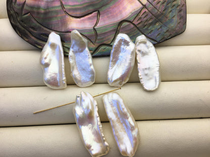 2 pairs AA+ 12-14mm Big White keshi pearls Pair,top side through hole,for make dangle earrings,baroque pearl,loose pearl beads,ZS-127-36-15