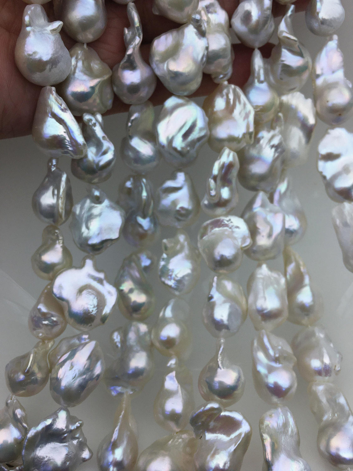 15.5'' AAA 14-17mm White flame ball pearl,FL15-3A-7-7