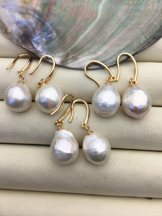 1 pair AAA 12-13mm white baroque drop edison pearl dangle earrings,925 Sliver plated with rose gold earrings,wedding earrings,SE3-T9-15