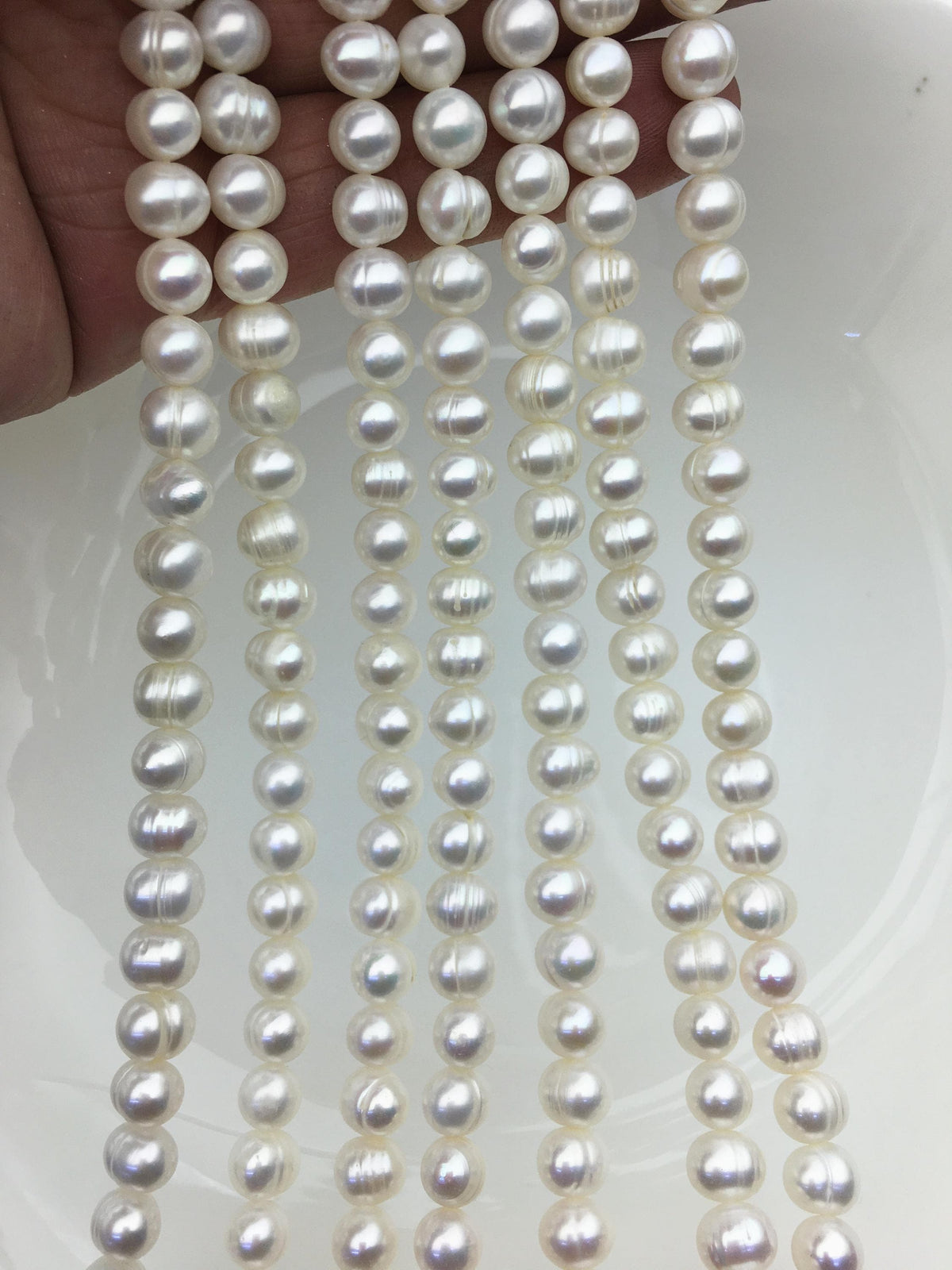 AA+ 6.5-7.5x8-8.5mm White Near round pearls, around 52 beads,potato shape pearl,Full Strand,Freshwater Pearl Near round Beads,CR7-2A-4
