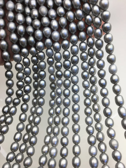 AAA 5.5-6mm gray oval rice freshwater pearls,genuine freshwater beads,Cultured freshwater pearls beads,LR5-3A-57