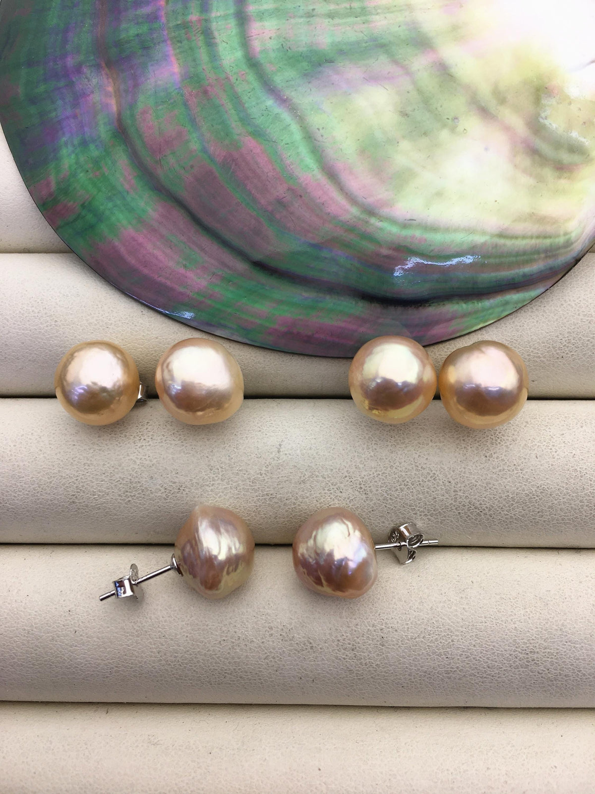 1 pair AAA 8-13mm natural rainbow near round edison pearl stud earrings,S925 Sterling Sliver stud earrings,SE3-T9-52