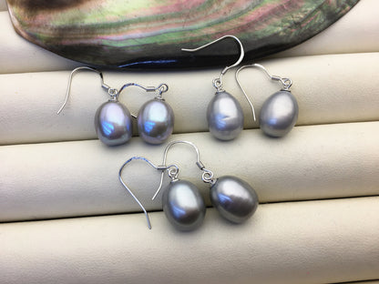 1 pair AAA 9.5-10mm gray long rice pearl dangle earrings,Sterling Silver,dangle pearl earrings,wedding earring,bridal,birthday,SE3-T59