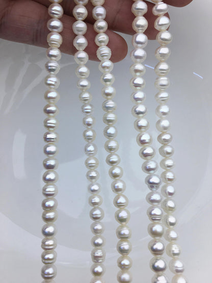 High Luster!AA+ 6.5-7.5mm white button freshwater pearls,Rondelle pearl Beads strand,loose strands,flat round pearls,SM7-T3