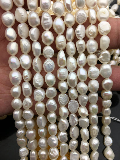 2 strands AA 6.5-7.3mm white nugget freshwater pearls,irregular nugget freshwater pearl strand,cheap price,pearl factory china,LM7-2A-6