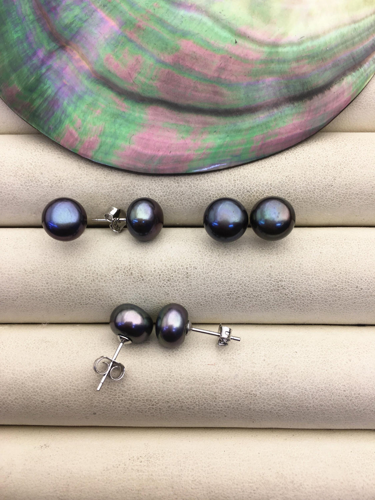 1 pair AAA 8.5-9mm Blue Green Pearl stud earrings,Sterling Silver,SE1-T1
