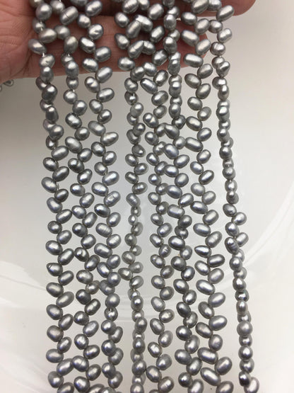 AA+ 4-4.5mm gray rice pearls,full strand,oval loose pearl beads,diy pearl,genuine pearl,Cultured pearl,diy pearl beads,LR4-T7