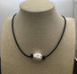 AAA BIG Baroque Thick Coin Pearl necklace,Leather Pearl Choker, Pearl Leather Necklace, Le1-080