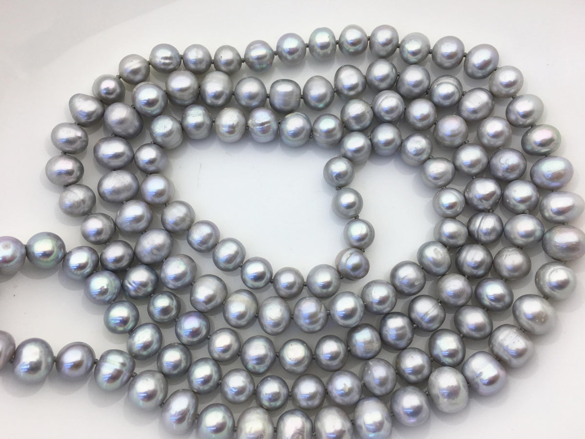 48'' 9mm Gray Near round potato Pearl Necklace,dark gray Pearl necklace,gray round pearl, Love, Mothers Day,Happiness,wholesale,NPN1-002