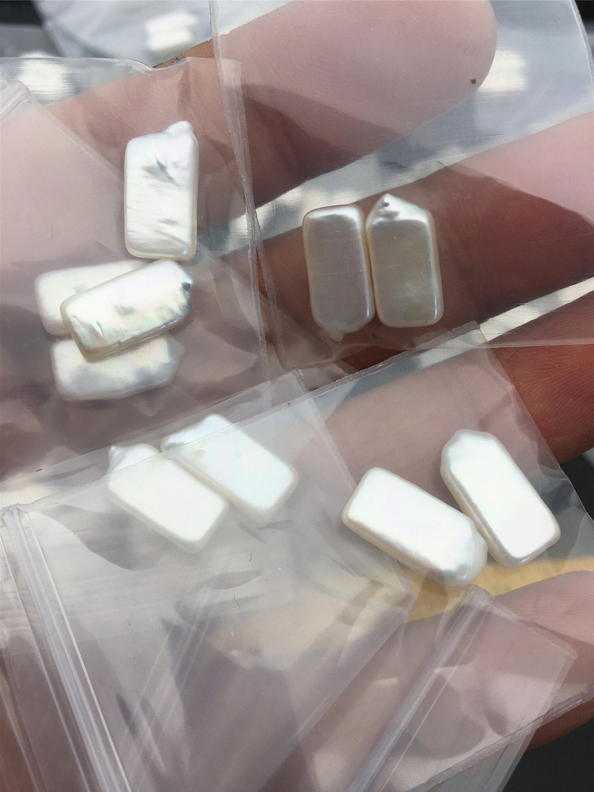 1 pair AAA 7-8x15-17mm Rectangle Freshwater Pearl White loose Beads Piar,wholesale,ZS-103-22