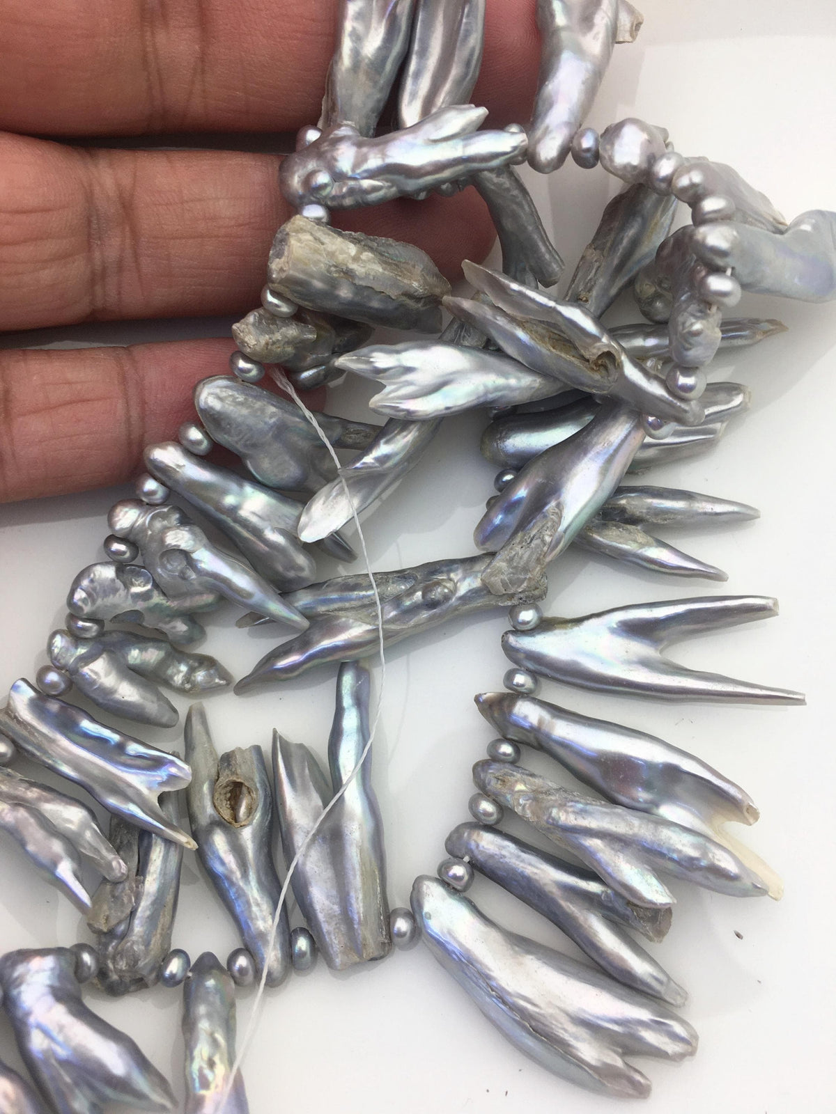 A 6-10mm gray Biwa Pearl Necklace,ZS-T7