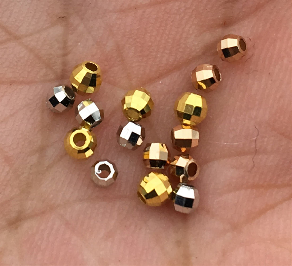18k Real 2mm/2.3mm/2.8mm White/Yellow/Rose Gold Handmade Bali Style Faceted Round Beads, 18k Gold Beads. 18k Spacer Beads,ASG-PJ-002