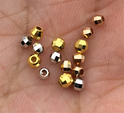 18k Real 2mm/2.3mm/2.8mm White/Yellow/Rose Gold Handmade Bali Style Faceted Round Beads, 18k Gold Beads. 18k Spacer Beads,ASG-PJ-002