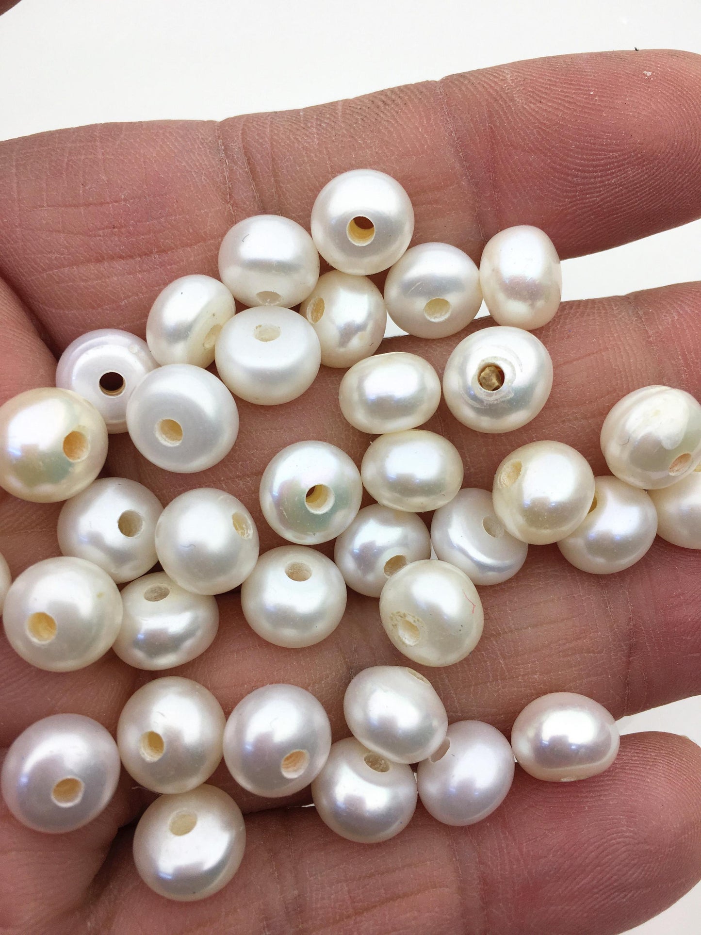 20pcs AAA 9-9.5mm white button freshwater pearls,2.2mm large hole,Rondelle white pearl Beads,SM9-T2
