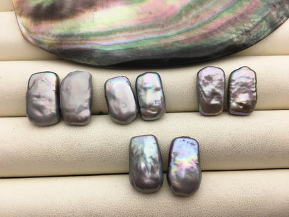1 pair AAA 9-11x16-18mm Gray Rectangle Freshwater Pearl White loose Beads Piar,wholesale,ZS-103-37-65