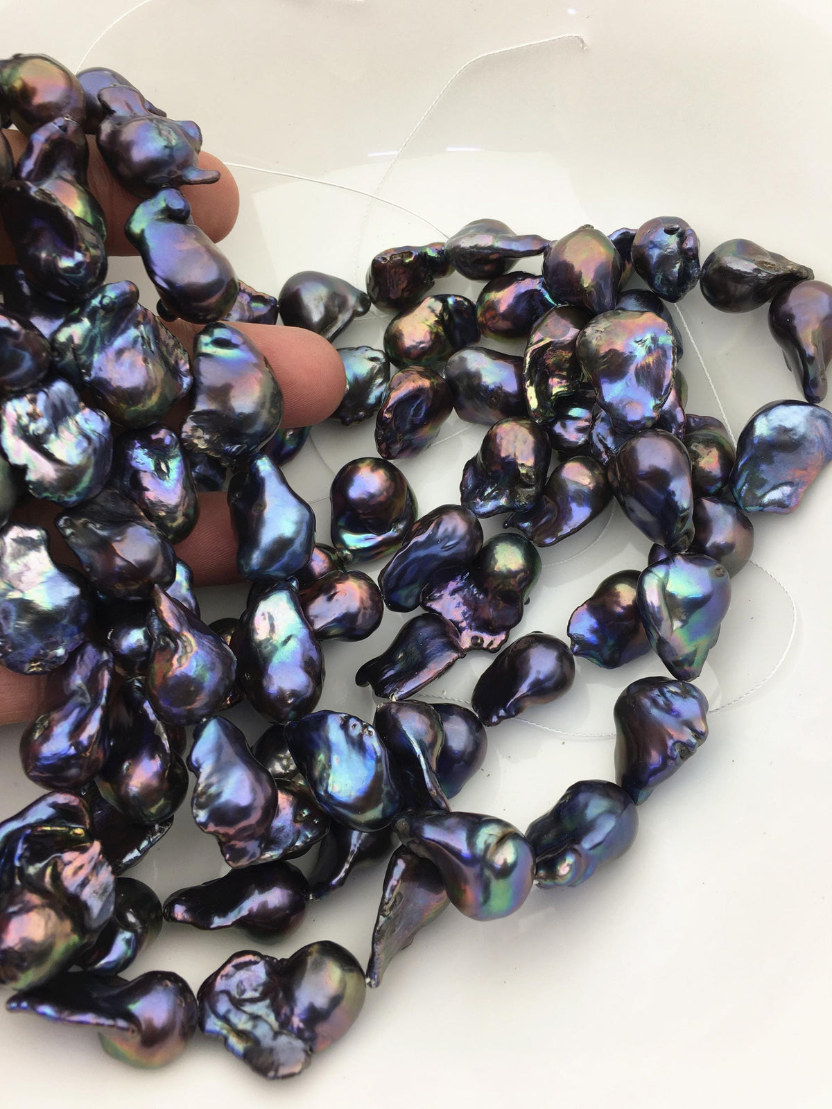 15.5'' AA+ 13-17mm Green Blue Black Rainbow flame ball pearl,FL15-2A-5-7