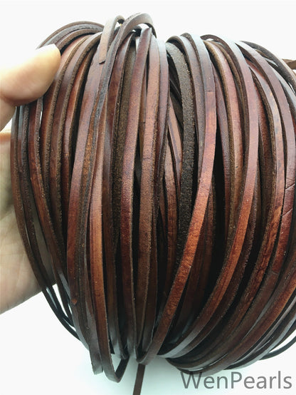 4mmx2mm Flat Natural Color Leather Cord,Select Length,Wholesale Jewelry Supplies,Distressed Matte Finish,LC4-015