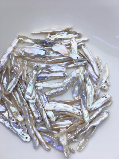 11pcs AAA/AA+ 7-10mm white long biwa keshi Freshwater Pearls, 2.2mm large hole,ZS-80-1-35