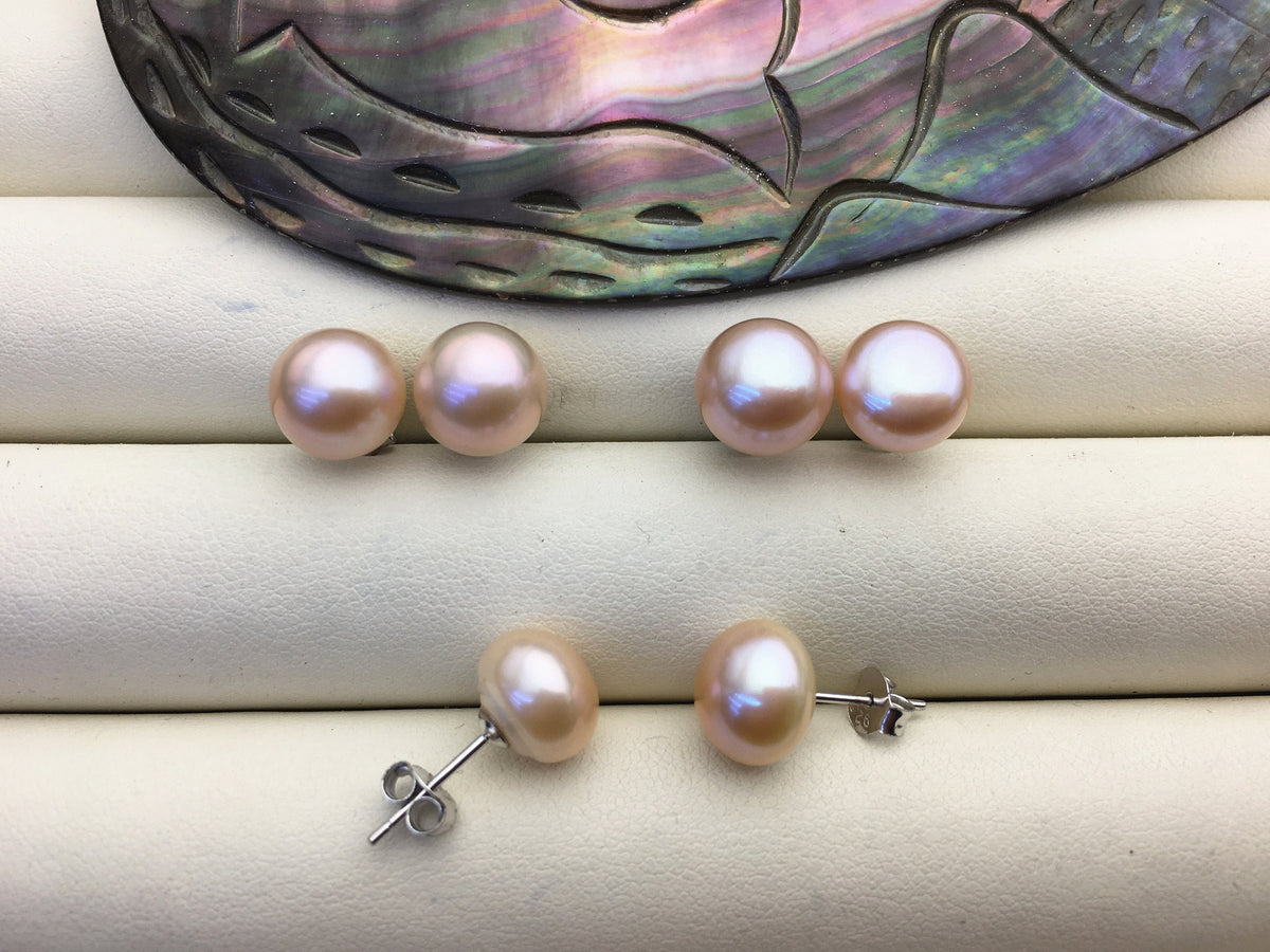 1 pair AAA 10-11mm light purple button round Pearl Stud Earrings,freshwater pearl earrings,Wedding,classic pearl studs,SE1-T43