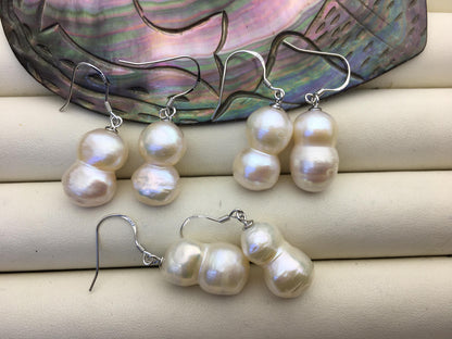1 pair AA+ 11-13mm White gourd baroque pearl dangle earrings,S925 Sterling Sliver dangle earrings,wedding pearl earrings,SE3-T10